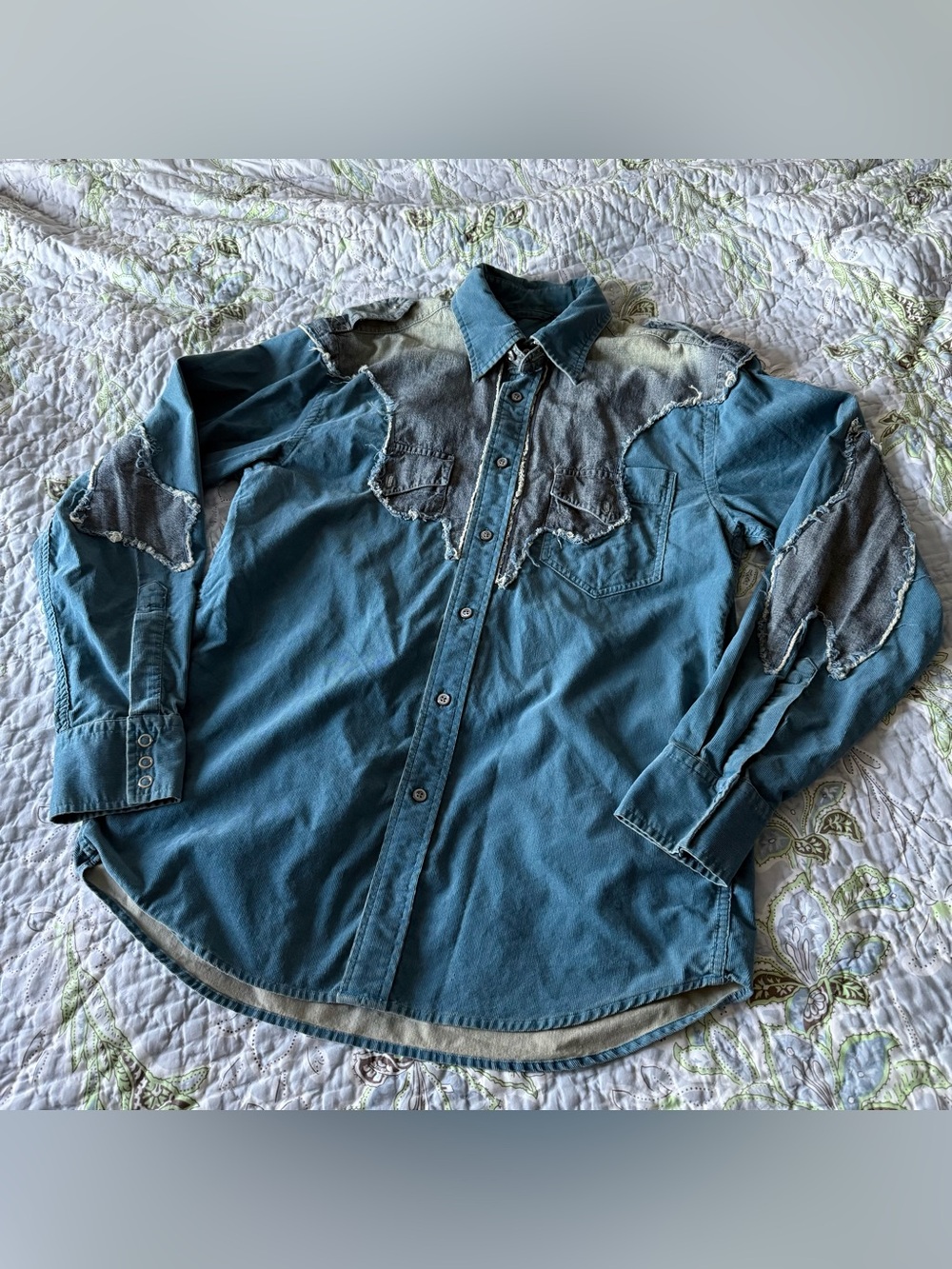 Vintage Patchwork Corduroy Button Up Shirt